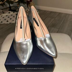 French Connection Metallic Silver Kitten Heels